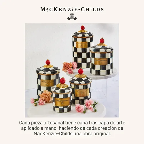 Miniatura 6 de MACKENZIE-CHILDS Recipiente grande de esmalte, contenedor de almacenamiento de cocina para harina y azúcar, 1.89 litros, diseño de cuadros Courtly
