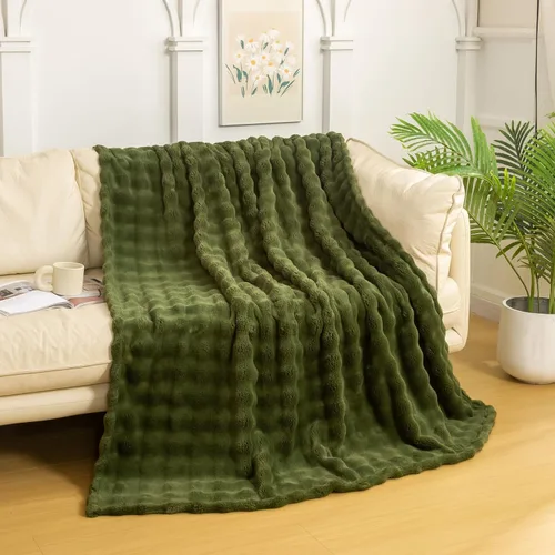 Miniatura 19 de YUSOKI - Manta de forro polar 3D con burbujas Felpa ultrasuave y esponjosa de 13.44 oz/m² Manta ligera y acogedora para sofá cama Para todas