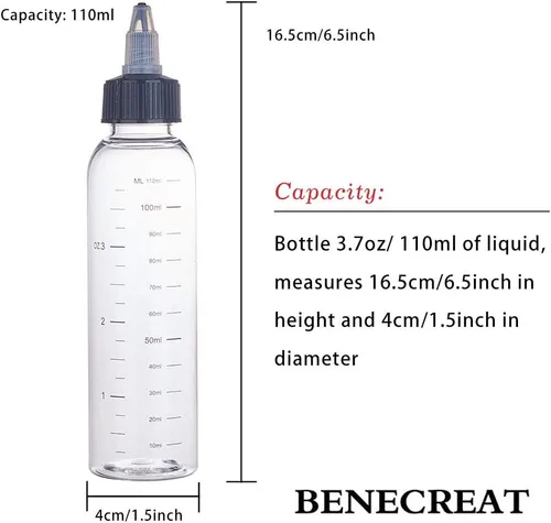 Miniatura 2 de BENECREAT Paquete de 12 botellas dispensadoras de plástico transparente de 3.7 fl oz con tapa giratoria y medición graduada para líquidos, tintas
