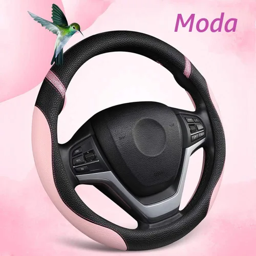 Miniatura 4 de Cxtiy - Funda de cuero para volante, universal para mujer, para auto, 15 pulgadas (rosa)