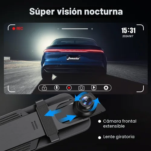 Miniatura 3 de Espejo retrovisor mejorado de 10 pulgadas, cámara de salpicadero frontal y trasera, cámara de respaldo de 1080P, pantalla táctil completa