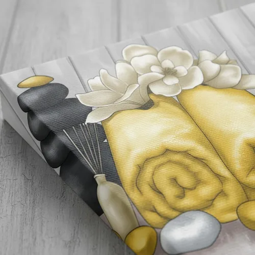 Miniatura 6 de RnnJoile Arte de pared de lienzo para spa con piedra Zen y orquídea, pintura de estilo bodegón amarillo, impresiones para decoración de baño