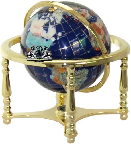 Miniatura 3 de Globo del mundo de lapislázuli azul de 13 x 9 pulgadas con trípode dorado, 220 GB - azul-dorado