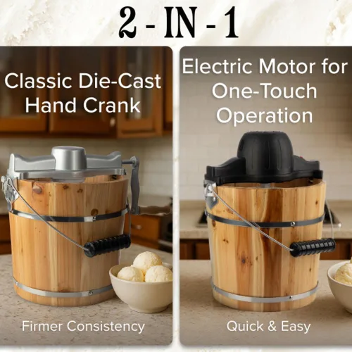 Miniatura 7 de Máquina eléctrica para hacer helados, máquina de helado de 4 cuartos de galón con manivela y paleta eléctrica, máquina de helado de cubo de madera