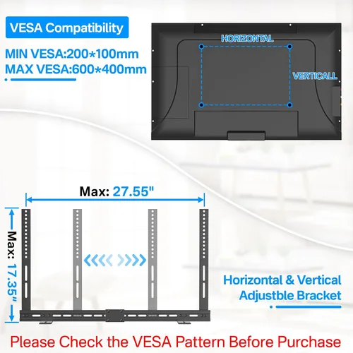 Miniatura 2 de Soportes para barra de sonido de alta resistencia para Samsung/LG/Sony/Vizio Soporte para barra de sonido debajo o encima de televisores Soporte