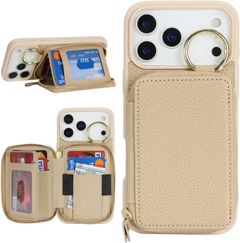 Miniatura 21 de Funda compatible con iPhone Air Wallet con tarjetero para iPhone Air, funda con cremallera y ranura para mujer, 5G de 6.5 pulgadas, color oro rosa
