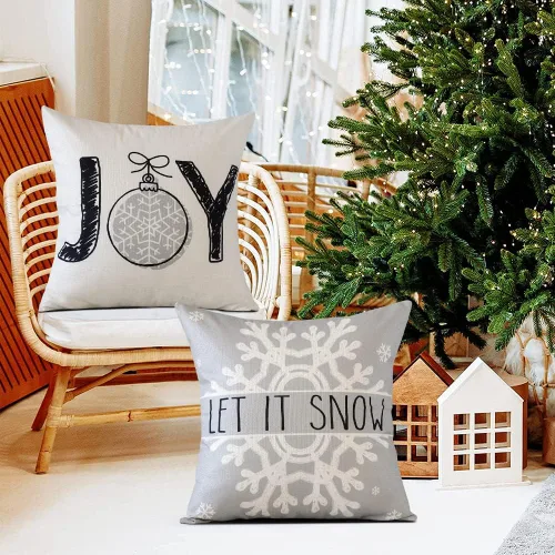 Miniatura 8 de OTOSTAR Juego de 4 fundas de almohada de Navidad de 45.7 x 45.7 cm, decoración navideña de granja, fundas de almohada de Navidad Joy Xmas Tree Let