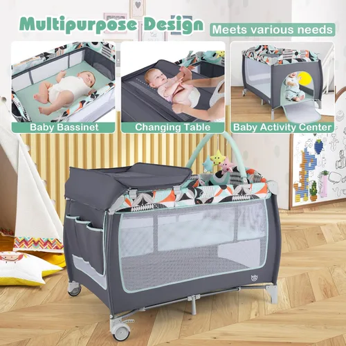 Miniatura 9 de BABY JOY 4 en 1 Pack and Play, corralito portátil para bebé con moisés, puerta lateral con cremallera, cambiador, centro de viaje para interiores