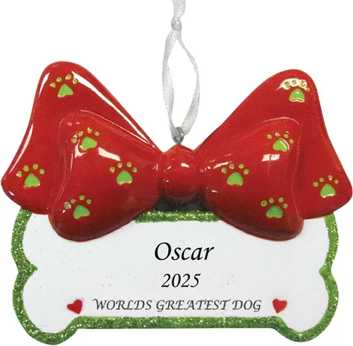 Miniatura 7 de Adorno de Navidad personalizado para perro 2025, hueso de perro con lazo, recuerdo personalizado para mascotas, nuevo adorno para cachorros, primera