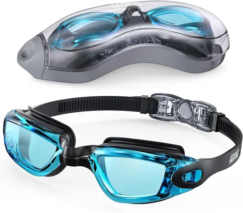 Miniatura 26 de Aegend Gafas de natación, gafas de natación sin fugas, protección completa para adultos, hombres, mujeres y jóvenes Azul y plateado.
