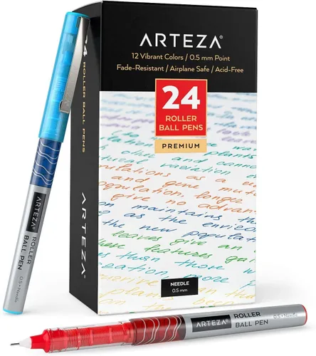 Miniatura 6 de ARTEZA Plumas de rodillo de punta fina, juego de 20 bolígrafos de tinta líquida azul, punta de aguja extrafina de 0.5 mm (0.020 in), para hacer