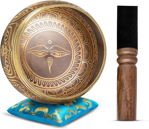 Miniatura 17 de HIMALAYAN BAZAAR - Juego de cuencos tibetanos de 4 pulgadas, fácil de tocar, auténtico, hecho a mano para meditación, sonido de 7 chakras, curación
