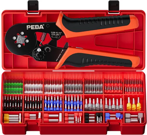 Miniatura 13 de Kit de herramientas de crimpado de ferrules PEBA, 21 tamaños de terminales de ferrules de alambre y ferrules hexagonales para crimpado AWG28-7