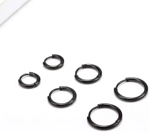 Miniatura 2 de Aretes de aro finos de acero inoxidable quirúrgico de 0.236 in0.315 in0.394 in, aretes de aro pequeños para mujeres y hombres