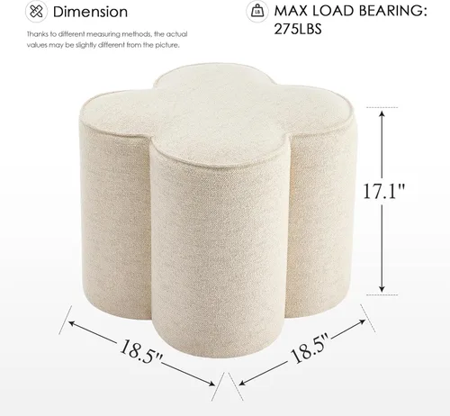 Miniatura 2 de Zesthouse Juego de 2 puf otomanos de flores, reposapiés de tela de lino beige para sofá, taburetes modernos para sala de estar, bonita otomana