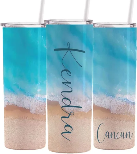 AVITO Vaso personalizado para vacaciones en la playa, vaso delgado de 20 onzas con tapa y pajita, vaso de vacaciones en la playa, tazas de