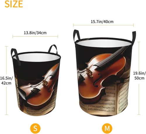 Miniatura 5 de Cesta circular con estampado de violín y libro, impermeable, cesta organizadora de lavandería, con asas, para ropa, juguetes, pequeña