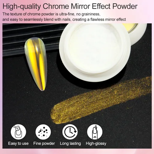 Miniatura 6 de Polvo de uñas holográfico dorado cromado para uñas de gel, pigmento iridiscente Aurora sirena, kit de polvo mágico de perla blanca con purpurina