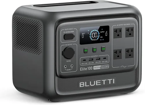 BLUETTI Elite - Estación de energía portátil de 100 V2, batería de respaldo LFP de 1024 Wh con 4 puertos de CA de 1800 W (elevación de potencia de