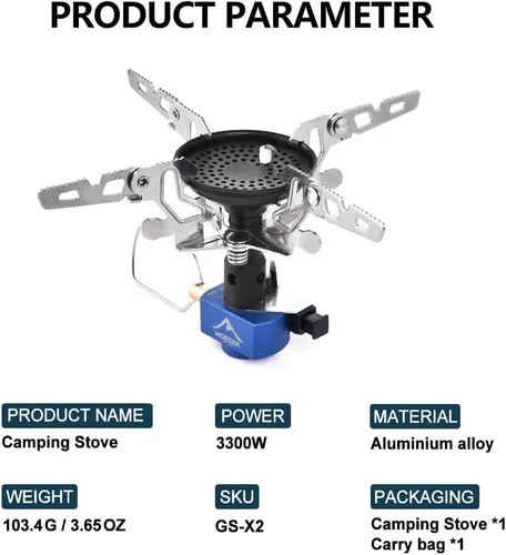Miniatura 3 de Widesea Estufa de mochilero 3300W Estufa de camping Quemador de gas portátil con Iginitor Mini Ultraligero Equipo de senderismo Equipo al aire libre