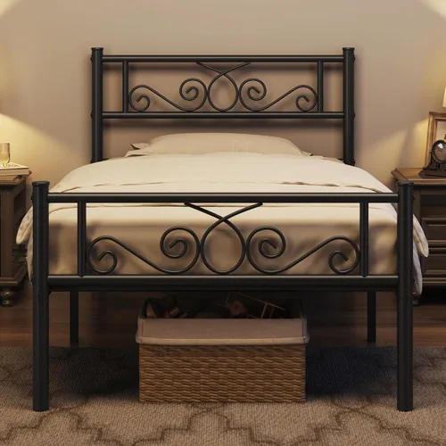 Miniatura 3 de Topeakmart Base de cama clásica de metal de 13 pulgadas con cabecero, base de colchón, plataforma de cama, base de cama con listones, tamaño Negro