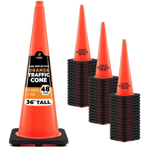 Miniatura 16 de Xpose Safety Cono de tráfico verde lima de 28 pulgadas, paquete de 4, cono de seguridad de PVC de alta calidad para estacionamiento, precaución