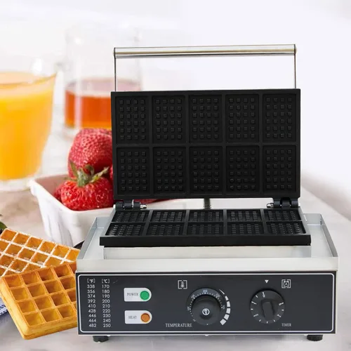 Miniatura 7 de Máquina de gofres eléctrica comercial de 1500 W, máquina antiadherente de acero inoxidable 90,572.0 °F, máquina cuadrada de 10 rebanadas
