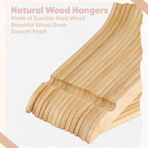 Miniatura 9 de FairyHaus Perchas de madera, paquete de 30 perchas de madera con acabado liso con gancho giratorio de 360° y muescas, perchas ligeras de madera