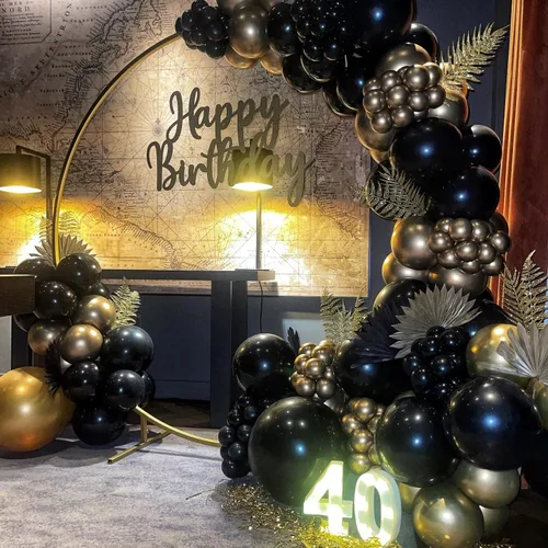 Miniatura 8 de Bezente Kit de guirnalda de globos de oro negro, 100 globos de confeti cromado metálico dorado negro y dorado con cinta para Año Nuevo 2026, boda