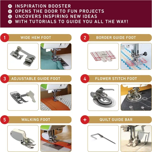 Miniatura 4 de Madam Sew Big 5 accesorios para pies de costura en estuche de lujo con folleto y adaptador a presión de vástago bajo Incluye pie para caminar, pie