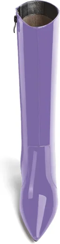 Miniatura 129 de AMBELIGHT Botas altas hasta la rodilla con cremallera y puntera puntiaguda para mujer, de patente sólida, tacón alto, 3.3 pulgadas