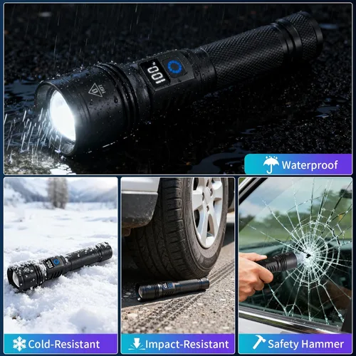 Miniatura 5 de Linternas recargables de alto lúmenes, paquete de 2 unidades, 5 modos de iluminación, linterna LED potente, luces tácticas de mano para emergencias