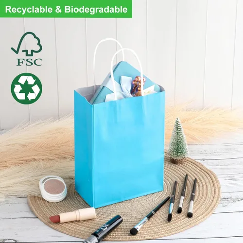Miniatura 5 de SIMPLECOOL 25 bolsas de regalo de papel pequeñas con asas de 5.9 x 3.1 x 8.3 pulgadas, bolsas de regalo a granel para fiestas, cumpleaños, bodas