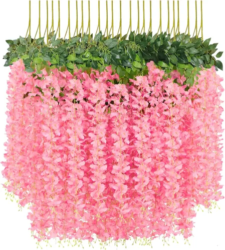Miniatura 15 de U'Artlines - Juego de 36 piezas (total 139 pies) de enredaderas artificiales de glicinas y ratán, guirnaldas colgantes de flores de seda para Blanco
