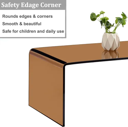Miniatura 6 de Mesa de café de vidrio SMARTIK, mesas de café ámbar modernas para sala de estar, pequeña mesa auxiliar rectangular de vidrio templado con efecto