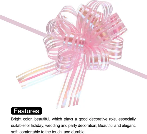 Miniatura 4 de MECCANIXITY 5 lazos metálicos de organza de 4 pulgadas para envolver regalos, color rosa claro para cestas de boda, regalos de Navidad, día de San