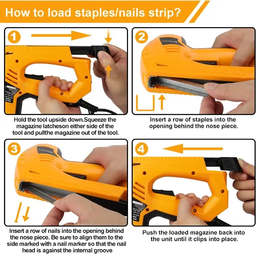 Miniatura 6 de Hoteche Clavadora/grapadora eléctrica Brad - Pistola de grapas eléctrica 2 en 1 y pistola de clavos para carpintería y tapicería - Incluye 100