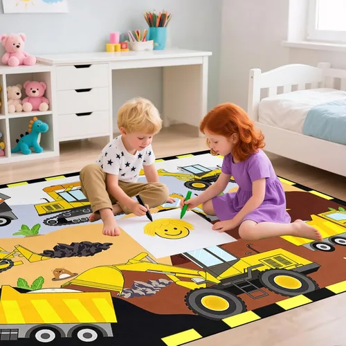 Miniatura 3 de Alfombras de construcción para habitación de niños de 2 x 3 pies, alfombra de juego para autos y camiones, alfombra de coche para niños, alfombra