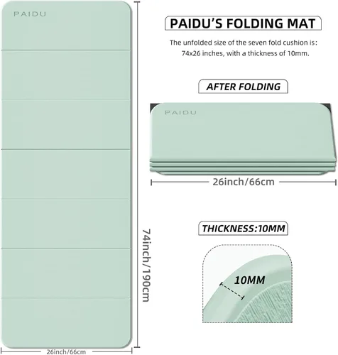 Miniatura 8 de PAIDU Esterilla de yoga plegable para fitness, extra gruesa de 2/5 pulgadas (0.394 in) TPE antideslizante certificado SGS 75 x 26 pulgadas extra