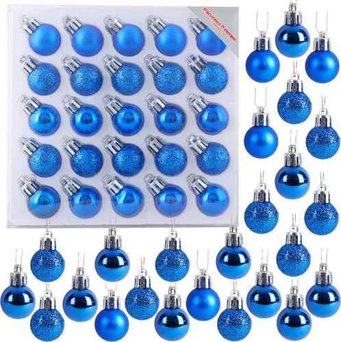 Miniatura 18 de Christmas Concepts® Juego de 25 mini bolas para árbol de Navidad - 25 mm - Adornos colgantes decorados con acabado brillante, mate y purpurina