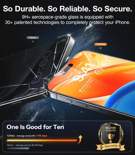 Miniatura 4 de TORRAS Protector de Pantalla Irrompible de Grado Militar para iPhone 16 Pro [Vidrio Templado Aeroespacial 9H+ e Instalación en Un Solo Paso] Ajuste