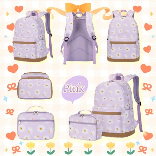 Miniatura 17 de 3 piezas de mochila con estampado de margaritas para niños, mochila de escuela primaria, mochila para estudiantes de primaria, mochila para Negro