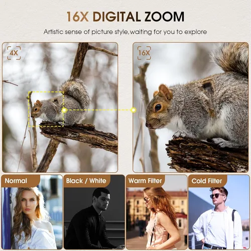 Miniatura 8 de Cámara digital 4K con tarjeta SD, cámara de apuntar y disparar de 48 MP con visor de flash y dial, cámara de vlogging antivibración, zoom 16X, 2