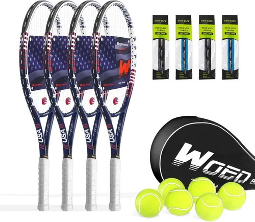 Juego de raquetas de tenis para adultos de 27 pulgadas, incluye raqueta de tenis, pelotas de tenis, amortiguadores de vibración, bolsa de tenis