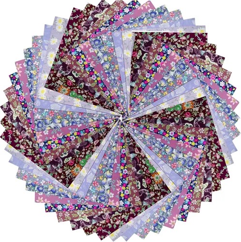 Miniatura 9 de 5" x 5" 50 PIEZAS 100% Algodón Paquetes de Tela Floral Cuadrada para Acolchado, Suministros para Costura DIY y Principiantes en Acolchado_Azul