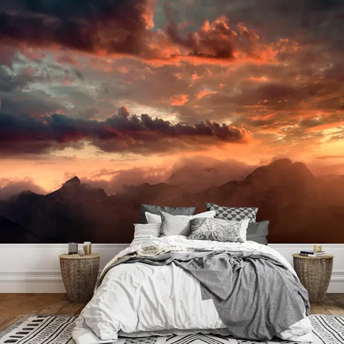 Miniatura 31 de wall26 - Surreal, nubes de tormenta que sombrean desde morados oscuros y rojos hasta naranjas y amarillos - Mural de pared extraíble Papel tapiz