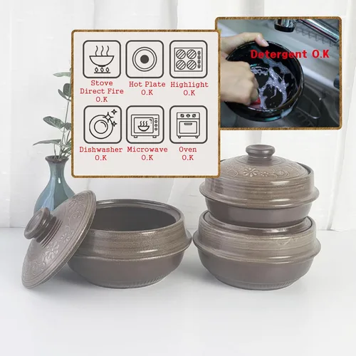 Miniatura 3 de Olla coreana de barro de barro Ttukbaegi, Esmalte de barro natural de cerámica de arcilla Cazuela de cocción de arcilla, Olla de cerámica resistente