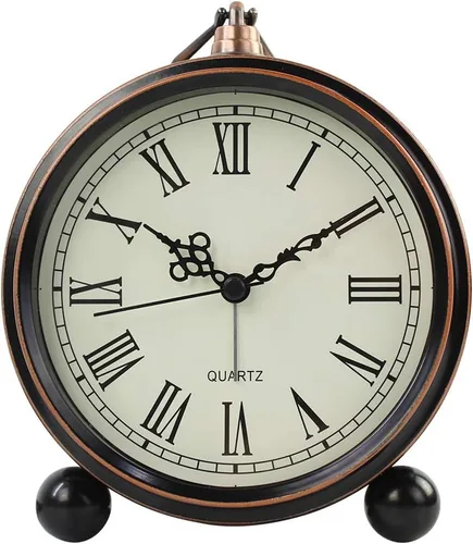 Reloj de mesa retro de metal, funciona con pilas, sin tictac, silencioso, de cuarzo, pequeño reloj despertador para niños, dormitorio, sala de estar