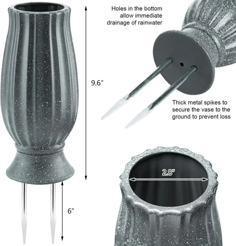 Miniatura 4 de bocola Jarrón de Cementerio con Punta de Metal -Soporte de Flores para Lápidas con Orificio de Drenaje para Flores Artificiales- Decoraciones