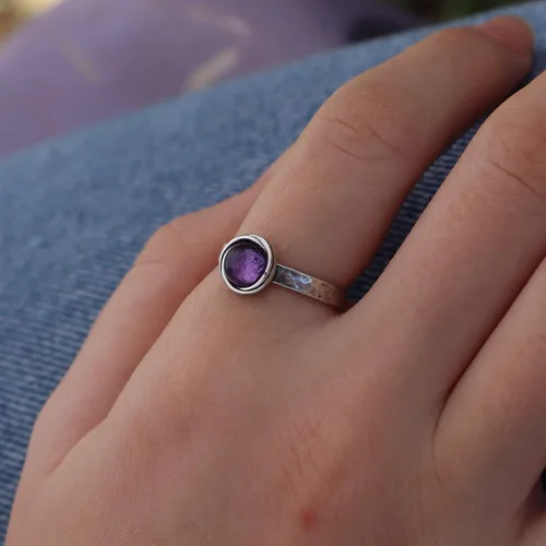 Miniatura 44 de Anillo de plata de ley con piedras preciosas para mujer, anillo apilable de piedra martillada, anillo de piedra natal